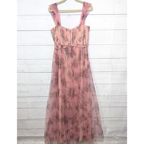 Marchesa Notte Bridesmaid Floral Tulle Gown Blush Pink Women's Size 14 FLAW - Picture 6 of 14